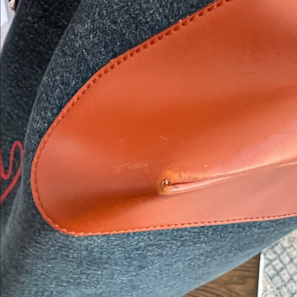 GUCCI Blue Denim Tote Bag w/ Brown Leather Trim Handbag - Picture 7 of 15